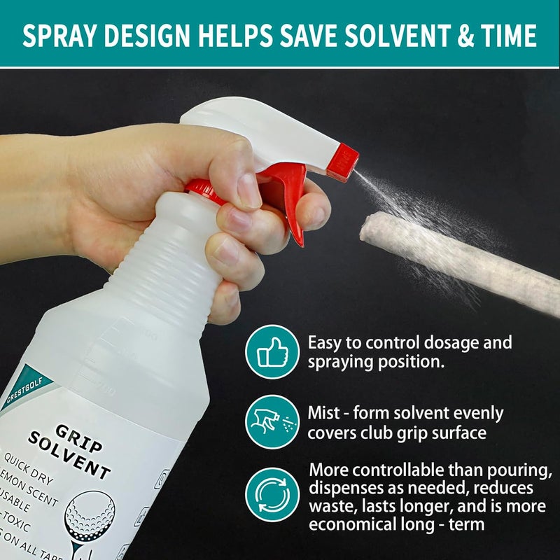 Crestgolf Professional Golf Grip Solvent 32 OZ Solvent Light &Mild Lemon Scent for Regripping Golf Clubs and Golf Grip Repair - Golf Grip Solution - Non-Toxic, Non-Flammable - Image 2
